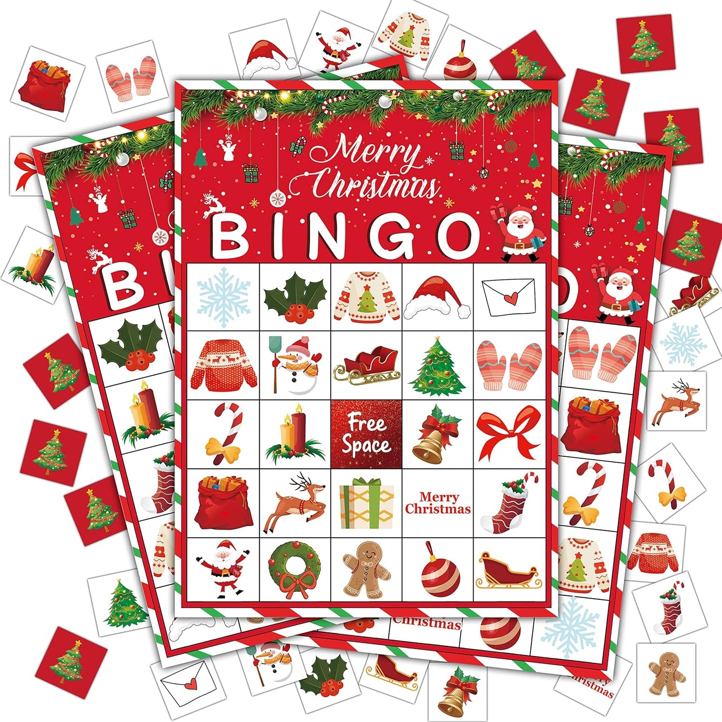 Christmas Bingo Game, Christmas Bingo Games for Family, Xmas Party Games Cards, Winter Party Favors Supplies Decorations, 24 Players Game (A07)