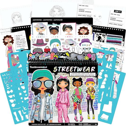 Fashion Angels Streetwear Design Portfolio, Includes 30 Sketch Sheets, Stencil Sheets, Stickers & Inspiration Guide, Ideal Drawing Kit for Girls Ages 6+