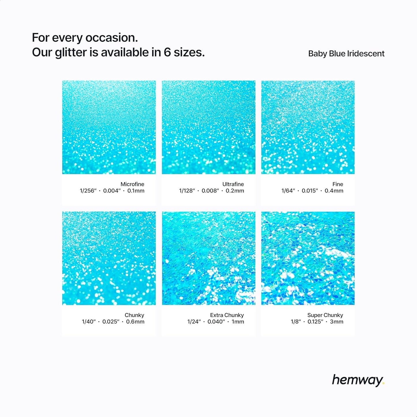 Hemway Glitter for Resin 100g Baby Blue Iridescent Metallic Crystals for Epoxy Craft Super Chunky Flakes Tumblers Wax Melt