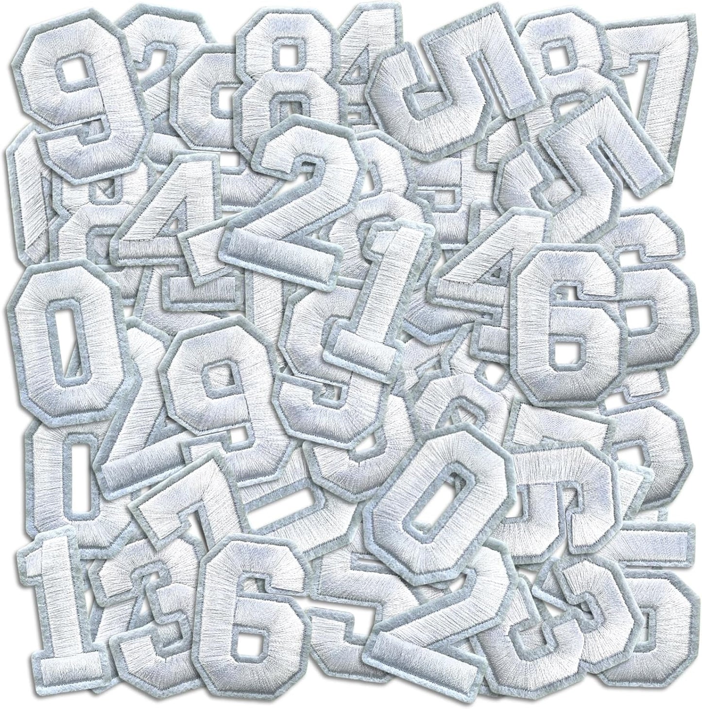 Number Iron On Patches, Numbers 0-9 Embroidery Applique Patch, DIY Decorative Heat Press Patches for Clothing Jeans Jackets Backpacks Hats (White 50 Pcs)