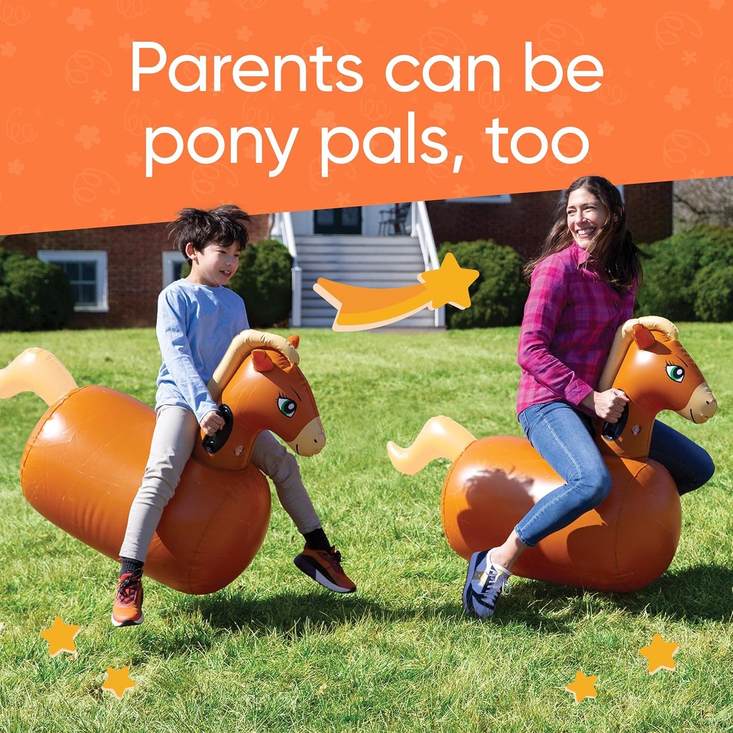 HearthSong Hop 'n Go Inflatable Bouncing Ride-On, 48" L x 20" W x 36" H, Set of 2, Outdoor Play, Ages 5 and Up, Horses