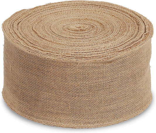 KINJOEK 4 Inch Wide 54 Yards Burlap Ribbon, Natural Jute Fabric Ribbon Crafts Ribbon for Christmas Wedding Gifts Burlap Fabric DIY for Decoration
