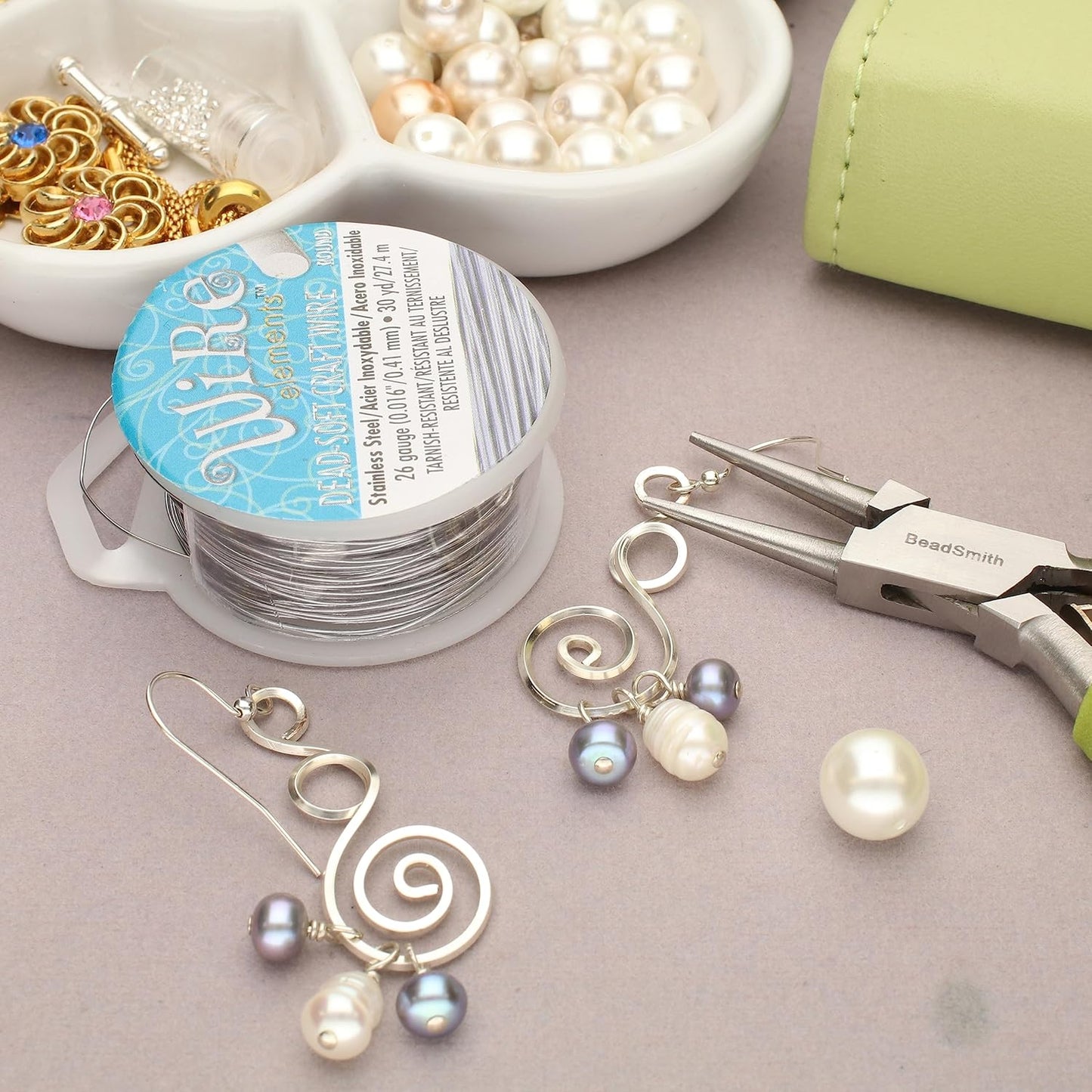The Beadsmith Wire Elements Craft Wire – Tarnish Resistant, Soft Temper, Round, Stainless Steel Color – 0.41mm, 26 Gauge, 30 Yard Spool – Jewelry Making, Wire Wrapping, Floral, & Other DIY Crafts