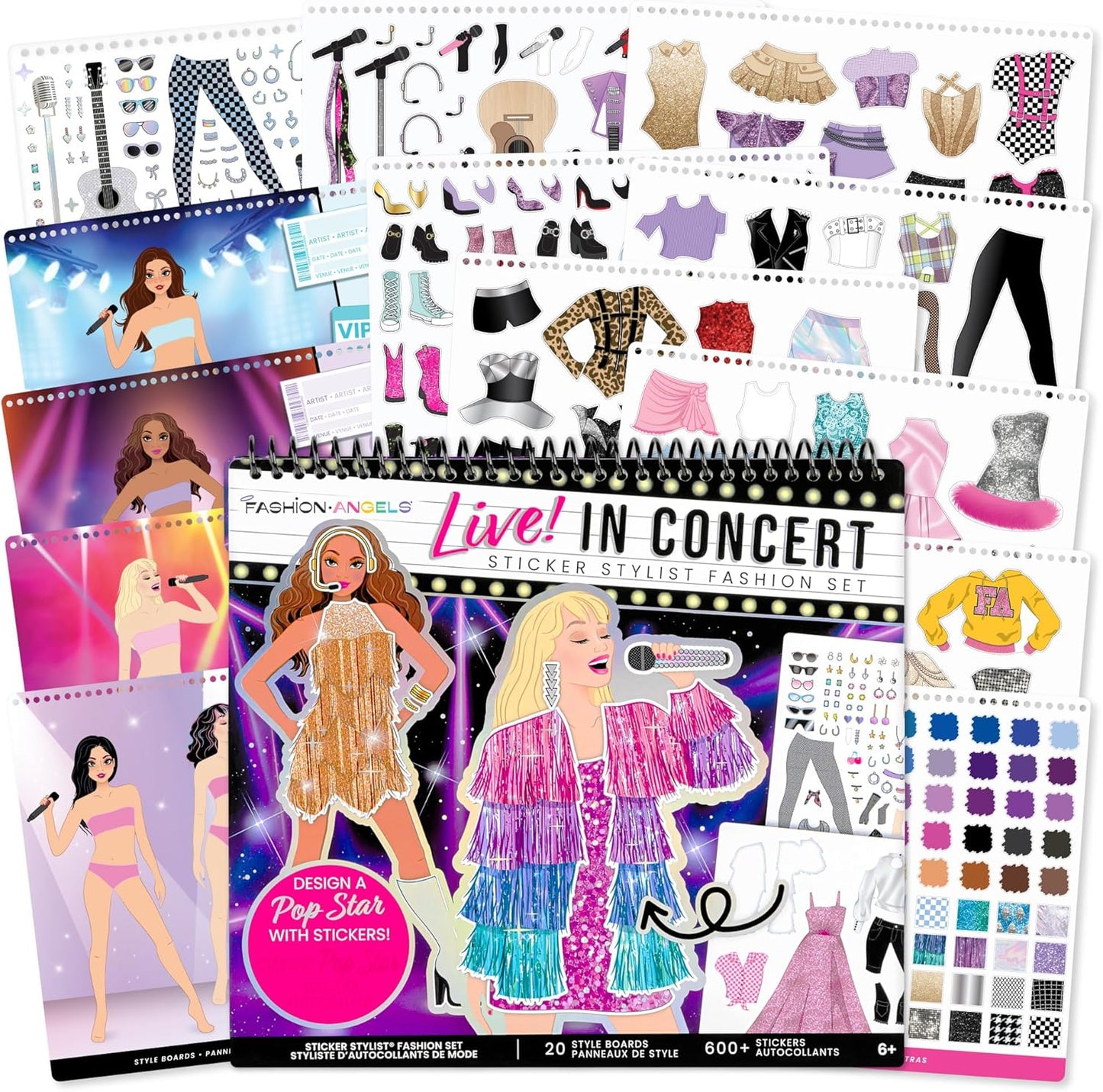 Fashion Angels Live! in Concert Sticker Stylist Fashion Set, Includes Concert Venue Style Boards, Popstar Silhouettes & 600+ Stickers, Ideal Gift for Kids & Teens
