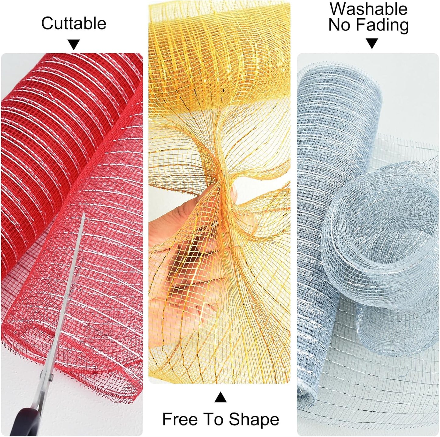 TONIFUL 2 Rolls 10 Inch Yellow Decorative Mesh Ribbbon Rolls, Fabric Mesh with Foil for Wreath Supplies, Front Door Wreath Crafts Tree Decor Christmas NewYears Halloween Decoration (10 yds/roll)