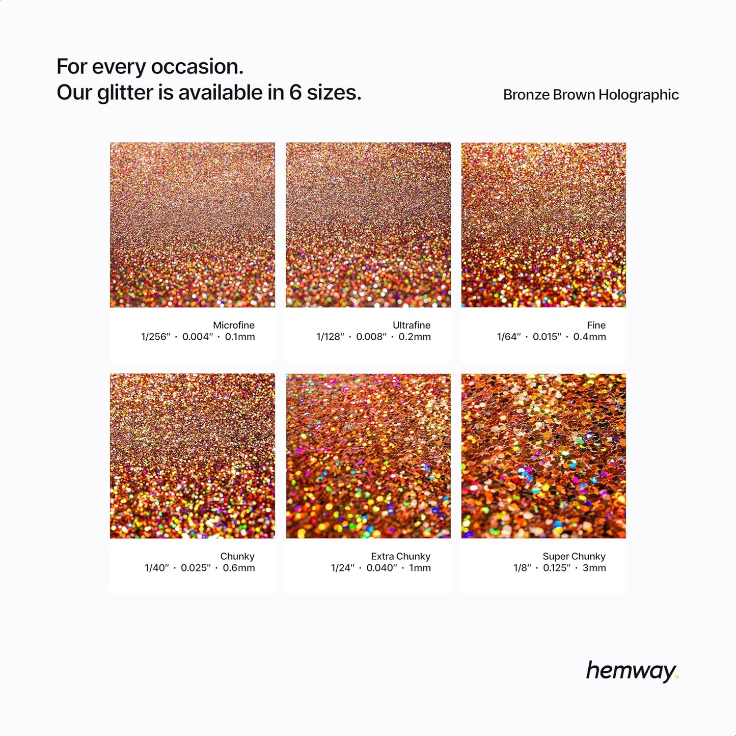 Hemway Polyurethane & Epoxy Resin Glitter 100g / 3.5oz Metallic Crystal Flake Additive for Flooring Jewelry Tumblers Glass Pigment - Extra Chunky (1/24" 0.040" 1mm) - Bronze Brown Holographic