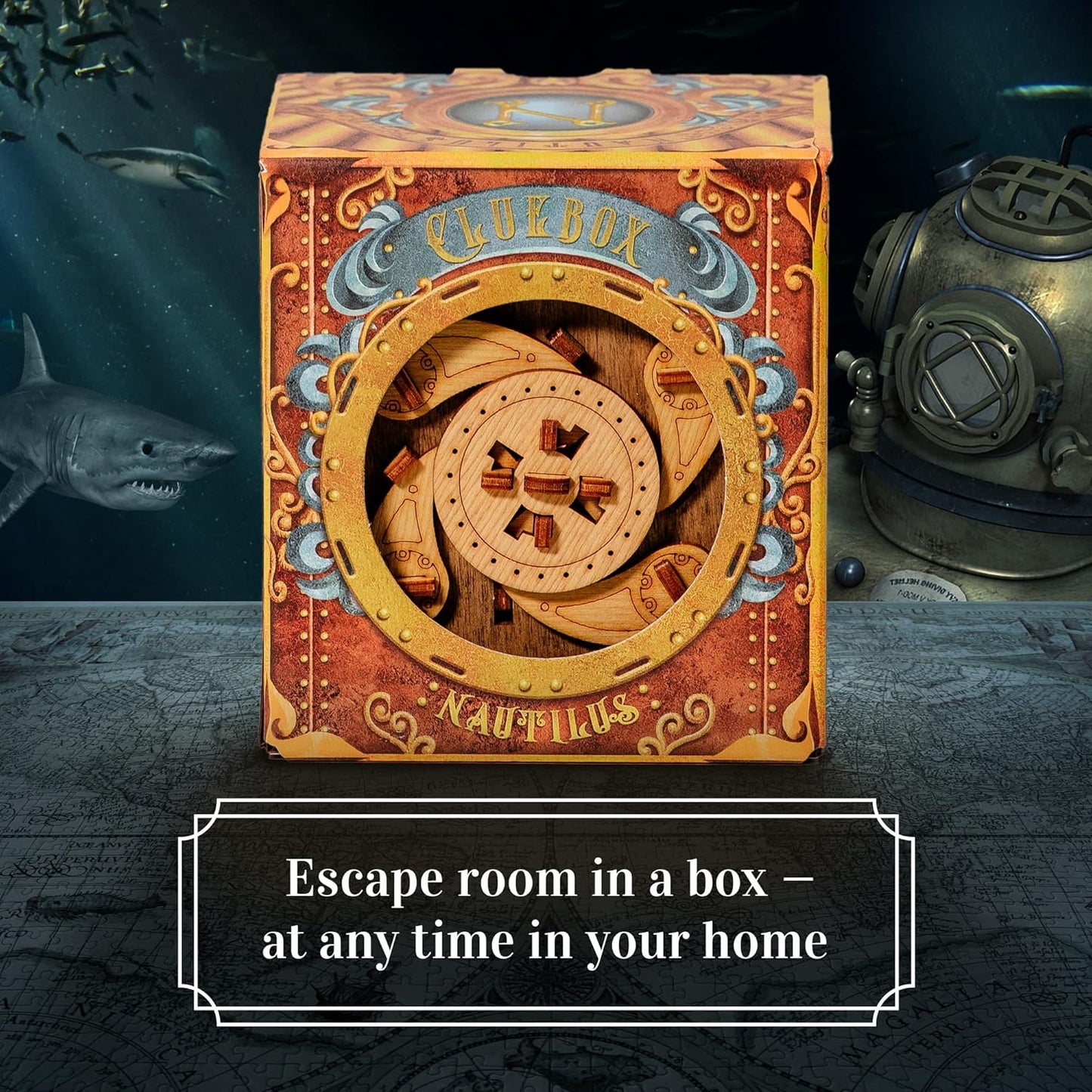 iDventure Cluebox - Captain's Nemo Nautilus - Escape Room Game - Puzzle Box - Sequential 3D Puzzle for Adults - Brain Teaser - Birthday Gift Gadget for Men and Women - Money Box