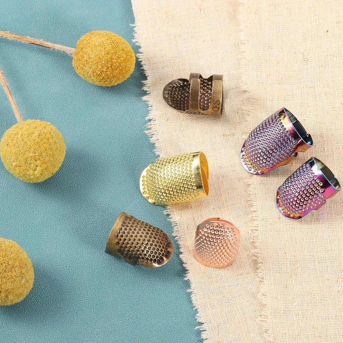 uxcell Sewing Thimble Finger Protector, 4 Pcs Metal Finger Shield Ring for Hand Sewing, Craft Accessories DIY Sewing Tools, Bronze, 2 Sizes