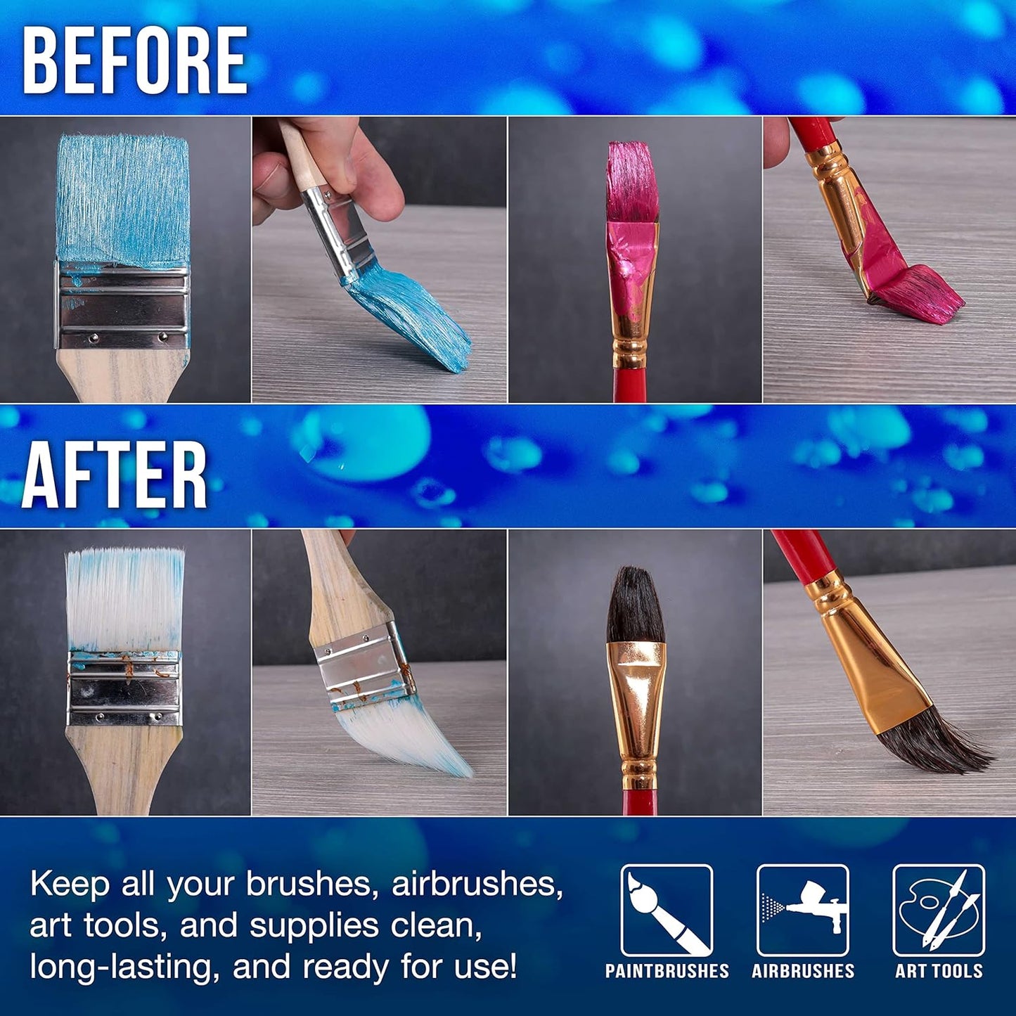 Master Airbrush Cleaner, 16-Ounce Pint Bottle - Fast Acting Cleaning Solution, Quickly Remove Water-Based Acrylic Paint, Watercolor, Makeup - Clean Clogged Airbrushes, Brushes, Artist Tools