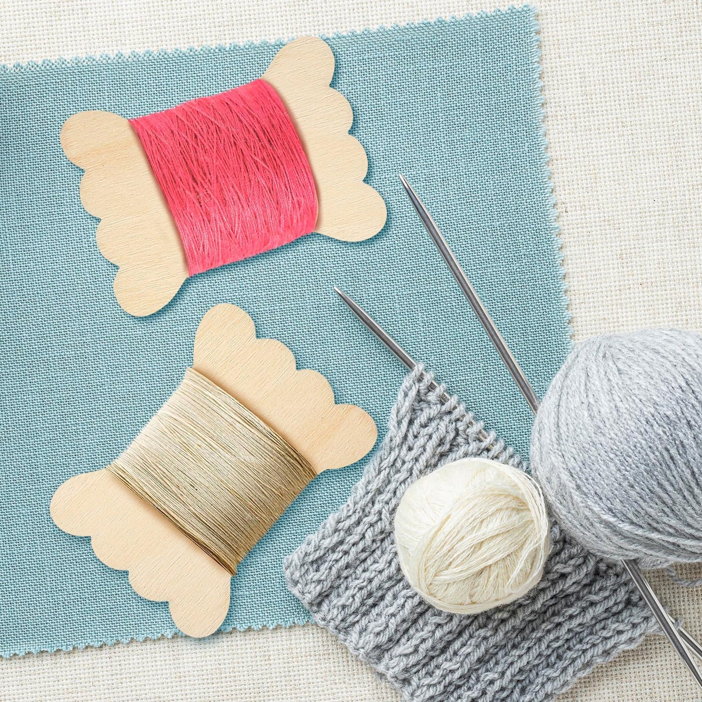 100 Pieces DIY Embroidery Thread Floss Bobbin Organizer Wooden Ribbon Twine Reel for Cross Stitch Cotton Craft Sewing Storage Holder Card