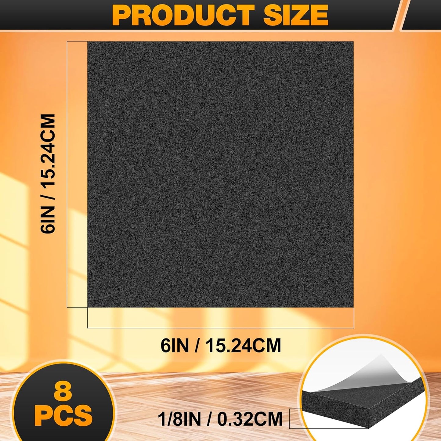MYFAMIREA 8 PCS Adhesive Foam Padding Sheets Closed Cell Self Adhesive Sticky Foam Pads, 1/8" Thick 6'' x 6'' Neoprene Rubber Sheets Non-Slip Insulation Pads Vibration for Furniture Crafts Cars, Black