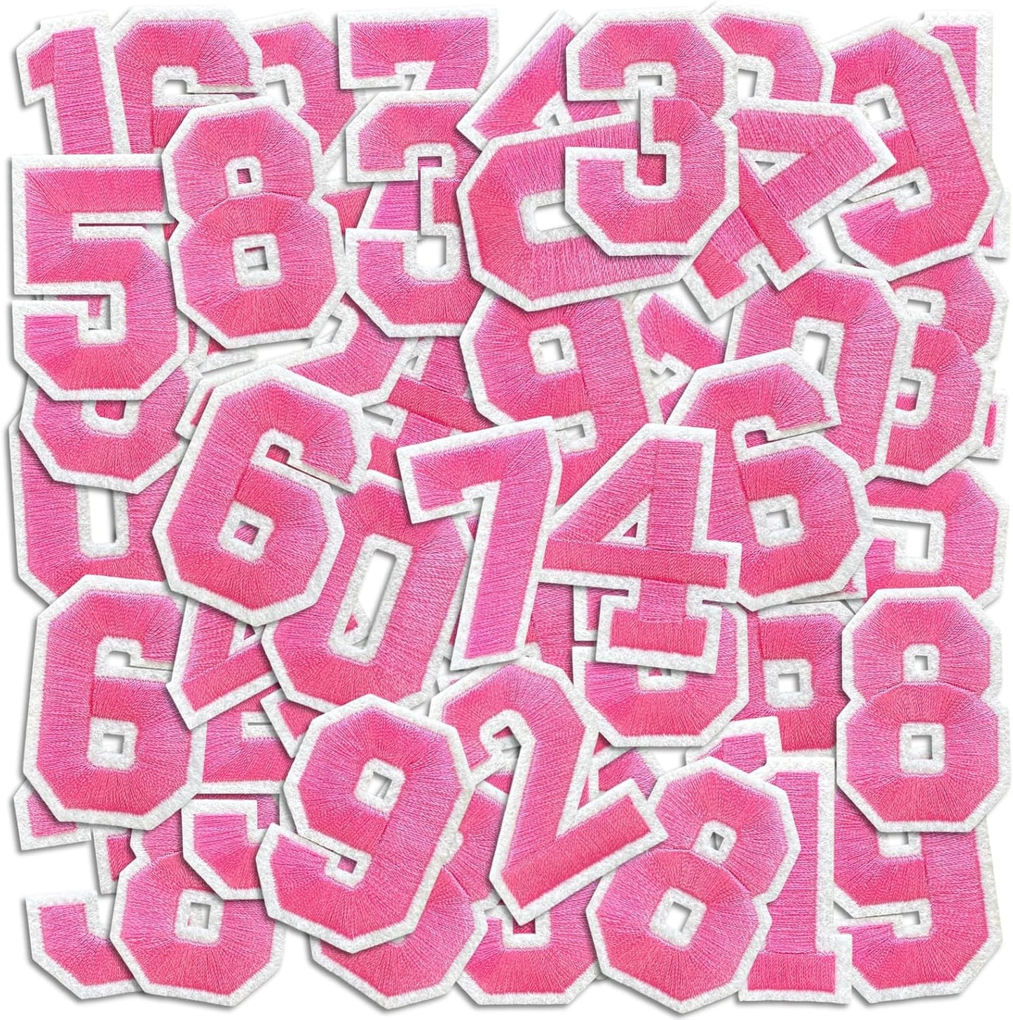 Number Iron On Patches, Numbers 0-9 Embroidery Applique Patch, DIY Decorative Heat Press Patches for Clothing Jeans Jackets Backpacks Hats (Pink 50 Pcs)