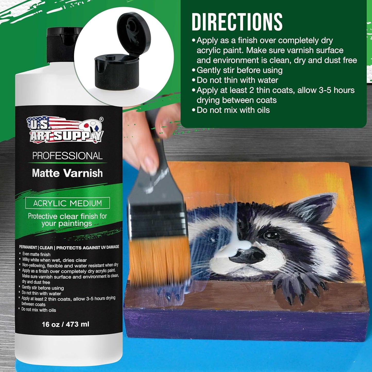 U.S. Art Supply 16 oz Matte Acrylic Varnish for Acrylic Painting, Permanent Clear Protection, Reduces UV & Photography Glare