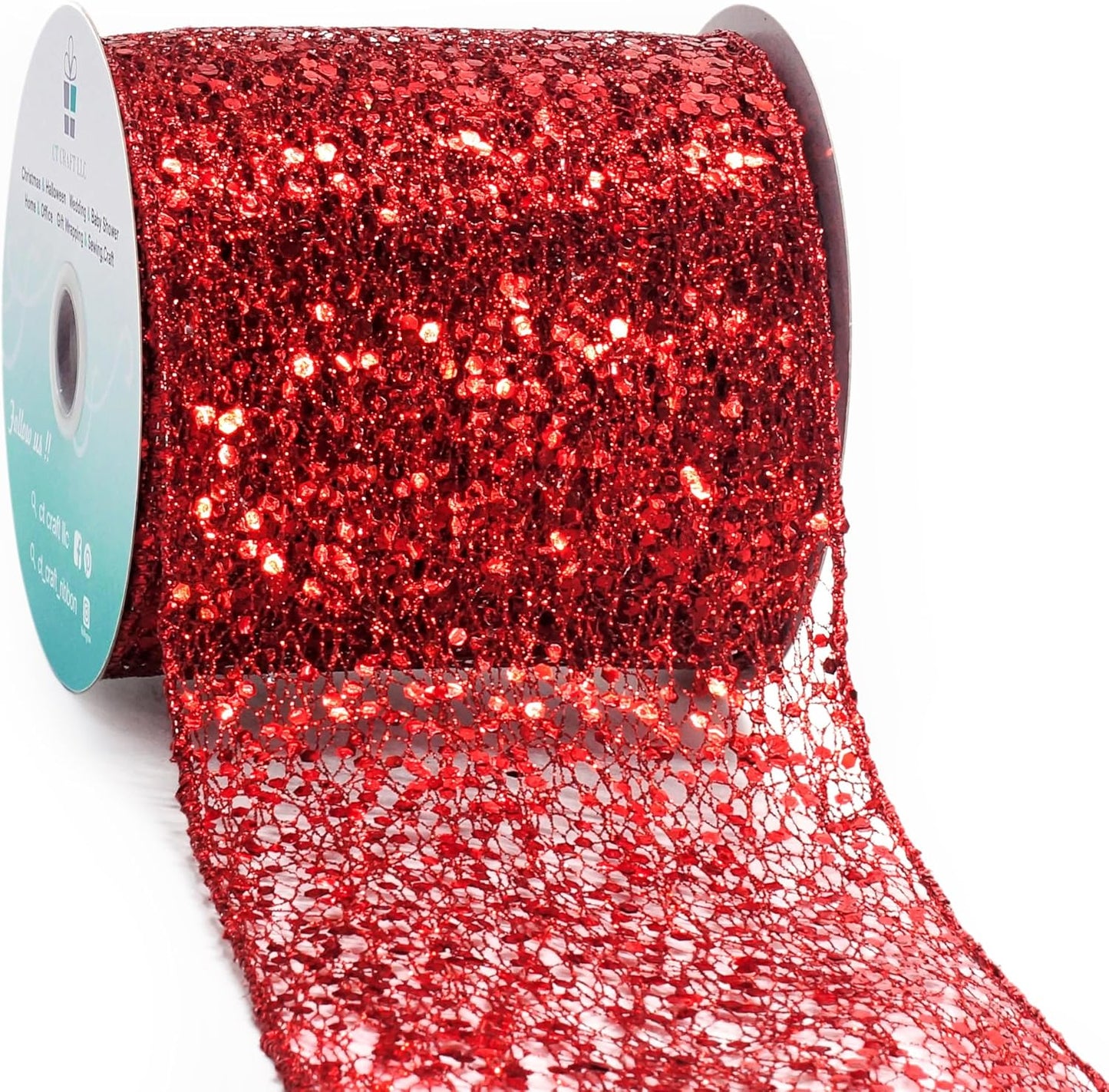 CT CRAFT LLC Sparkling Glitter Mesh Wired Ribbon 4" x 10 Yards Red for Christmas Home Decor Bow Gift Wrapping DIY Crafts Wreath