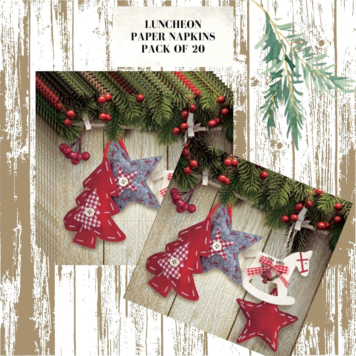 20-ct 13x13 Christmas Paper Decoupage Napkins, 3-Ply Servilletas Tissue Napkin for Dinner and Parties, Disposable Napkins (Stars)