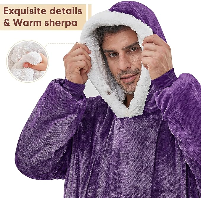 yescool Wearable Blanket Hoodie, Flannel Sherpa Fleece Blanket Sweatshirt for Adults Women Men,One Size Fits All
