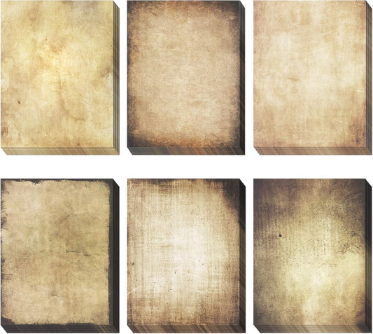 Vintage Paper, 60-Sheets Antique Paper, Letter Size, 8.5 x 11 Inches, 6 Double Sided Designs, Decorative Parchment Paper for Writing, Printing, Arts and Crafts