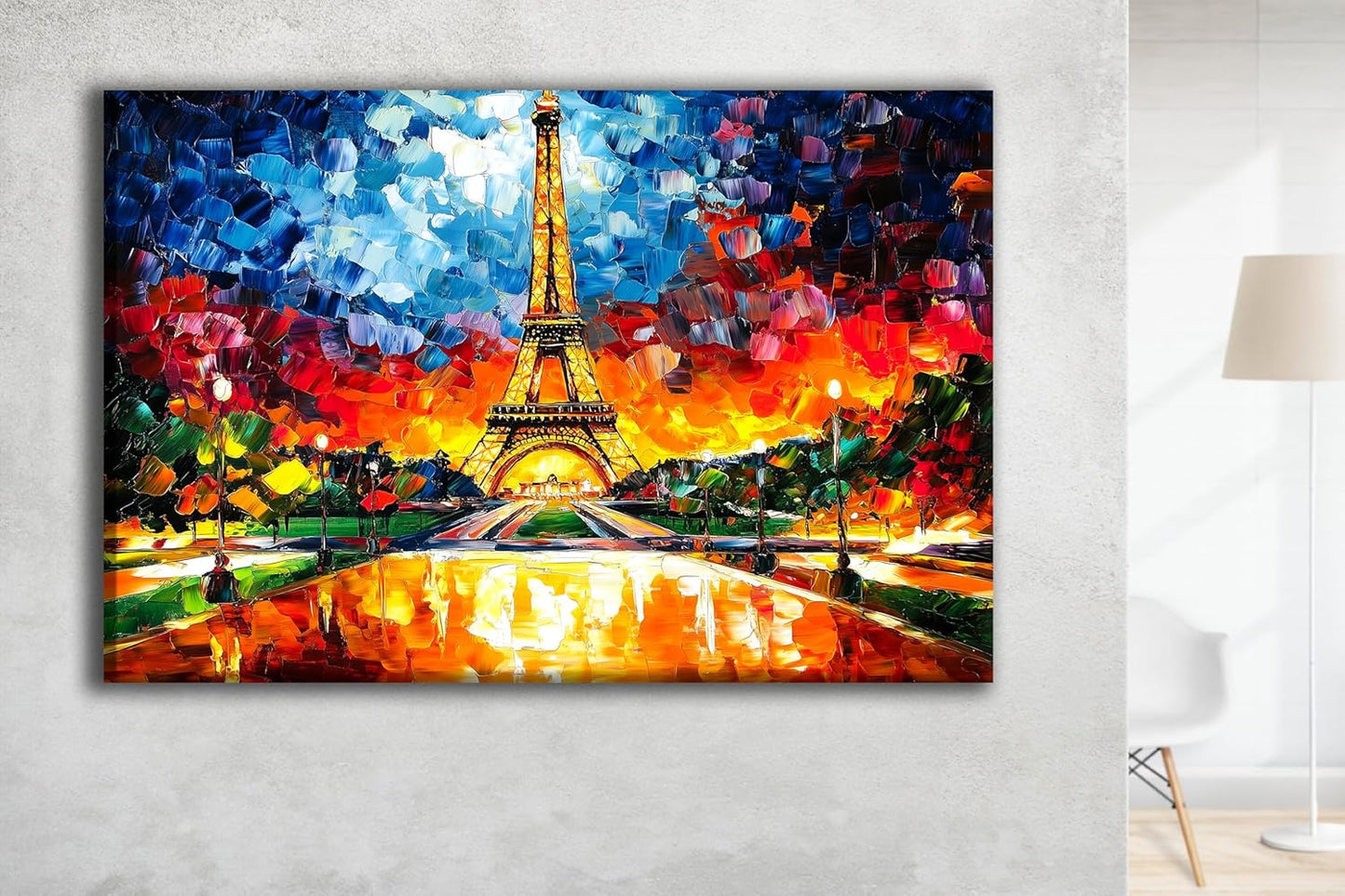 SpiritualHands Paris Eiffel Tower Glass Wall Art Oil Painting for Living Room, Tempered Glass Modern Prints Decor, Large Vivid Color Panel for Bedroom, Kitchen, or Office