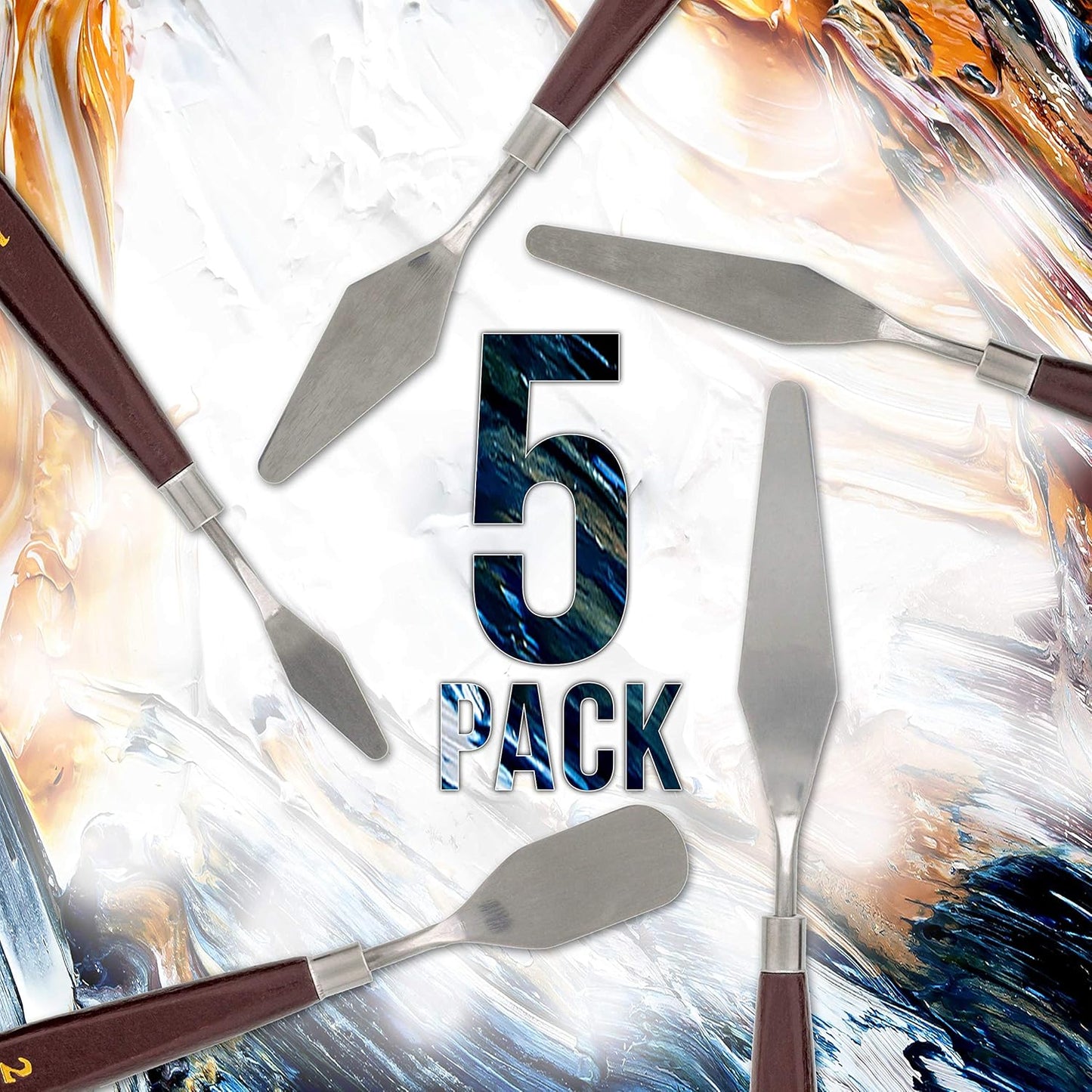 U.S. Art Supply 5-Piece Stainless Steel Palette Knife Set for Acrylic Painting - Paint Spatula Tools for Oil, Canvas Art - Painting Knives for Mixing, Texturing - Pallet Knives for Art & Cake