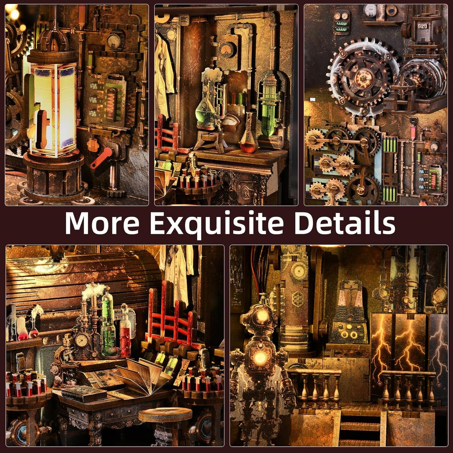 Book Nook Kit - DIY Miniature House Dollhouse Kit for Adults and Teens, Steampunk Booknook Tiny House Bookshelf Decor 3D Wooden Puzzle (Mad Scientist Lab)