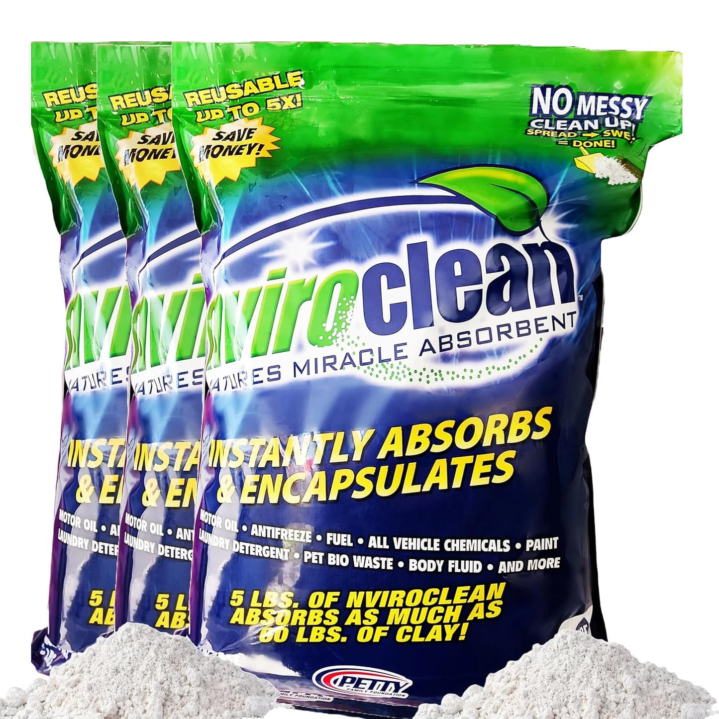 5 LB (Pack of 3) - Absorbs up to 180 LBS! Spill Absorbent & Encapsulant for Oil, Paint, Pet Waste, Chemicals and More.