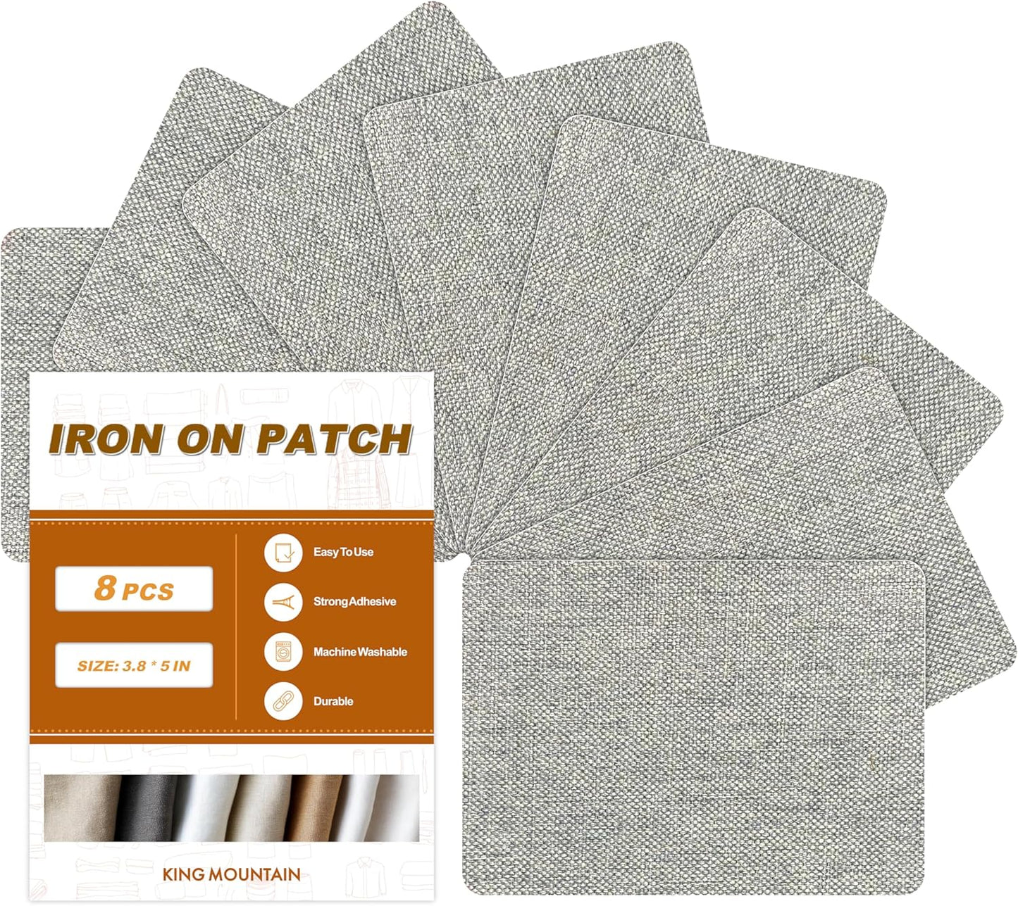 Iron on Patches, 8 Pieces Iron on Linen Patches, Fabric Patches for Couch, Tent, Clothing, Seat, Linen Repair Kit 3.7" by 4.9" (9.5 cm x 12.5 cm, Light Grey)