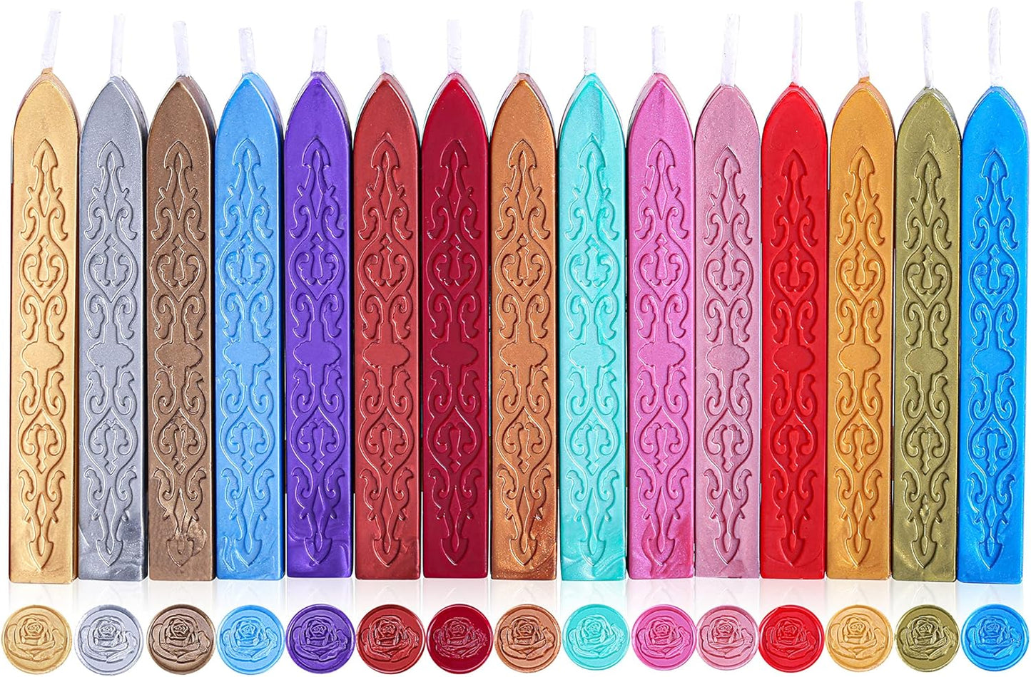 Yoption 15Pcs Sealing Wax Sticks with Wicks for Wax Seal Stamp, Wedding Invitations, Gift Packaging, Christmas (15 Colors)