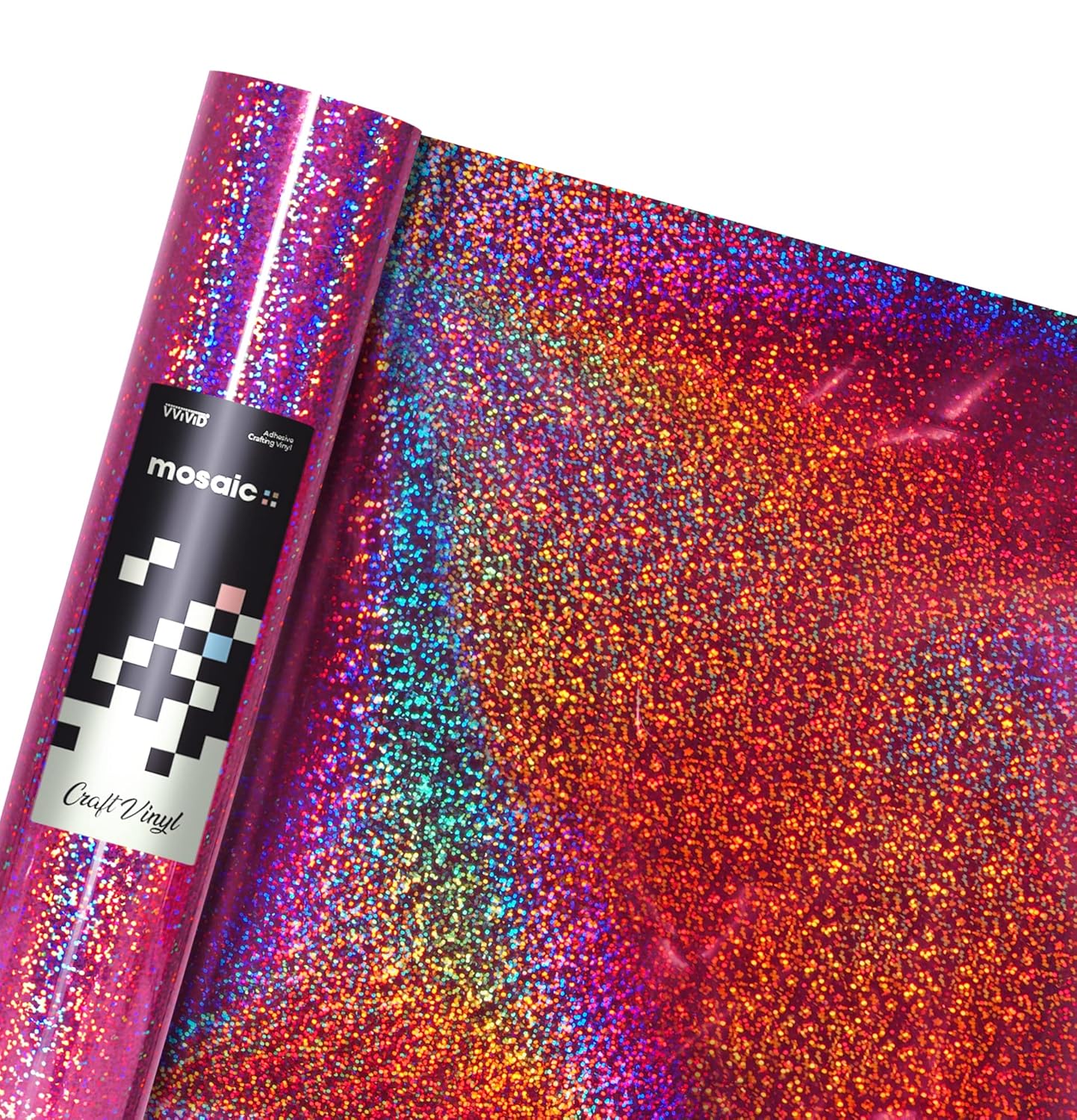 Mosaic+ Crafting Vinyl, by VViViD (Pink Holographic Glitter, 1ft x 5ft)