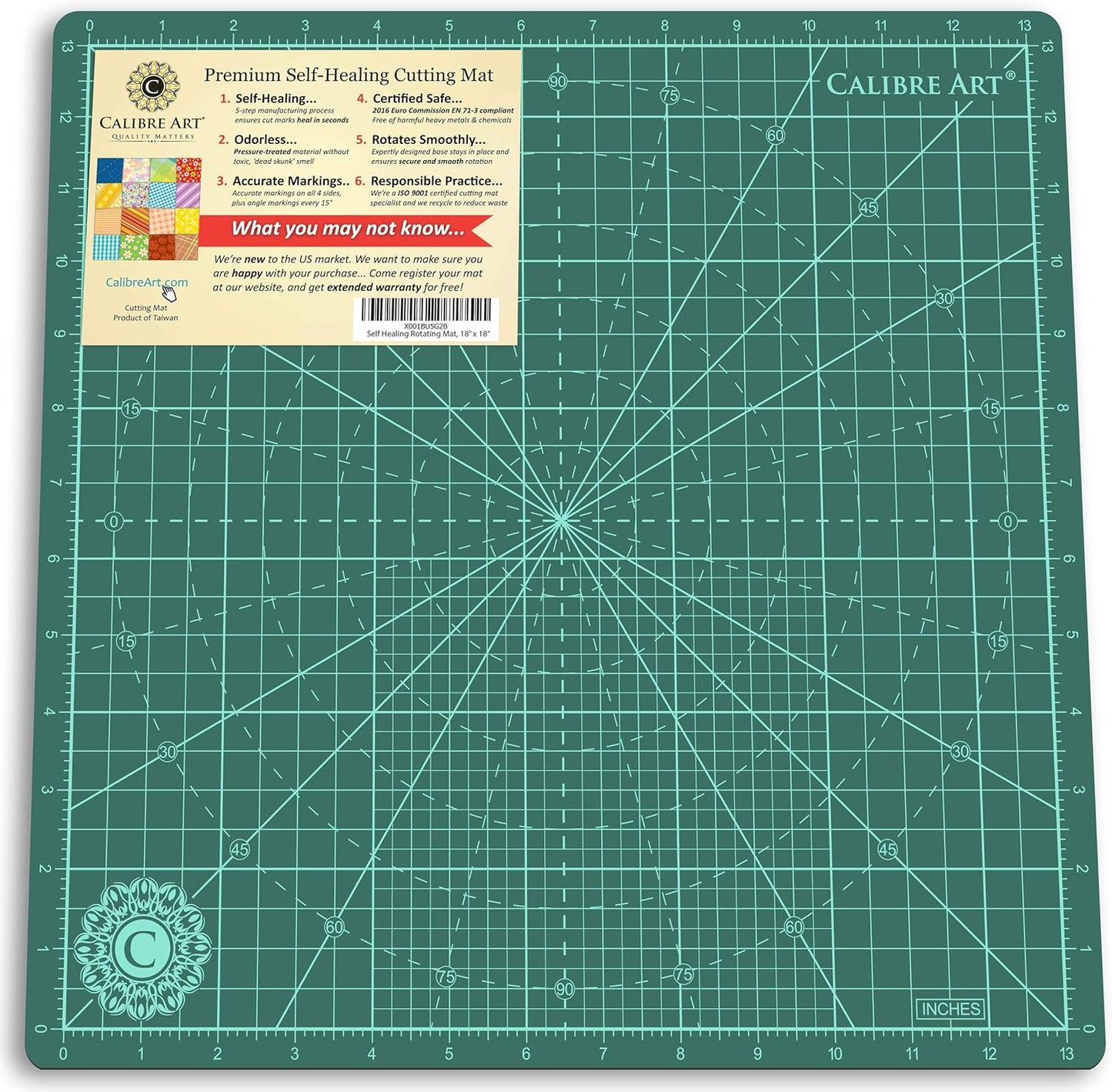 Rotating Self Healing Cutting Mat 14x14 (13" Grid), Perfect for Quilting & Art Projects
