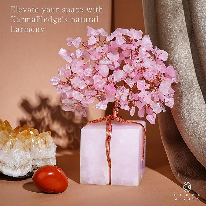 Rose Quartz Crystal Trees for Home Decor, Office Desk Decoration, Chakra Healing Crystals and Stone for Positive Energy, Money, Good Luck, Tree of Life Spiritual Birthday Gifts for Women and Mom