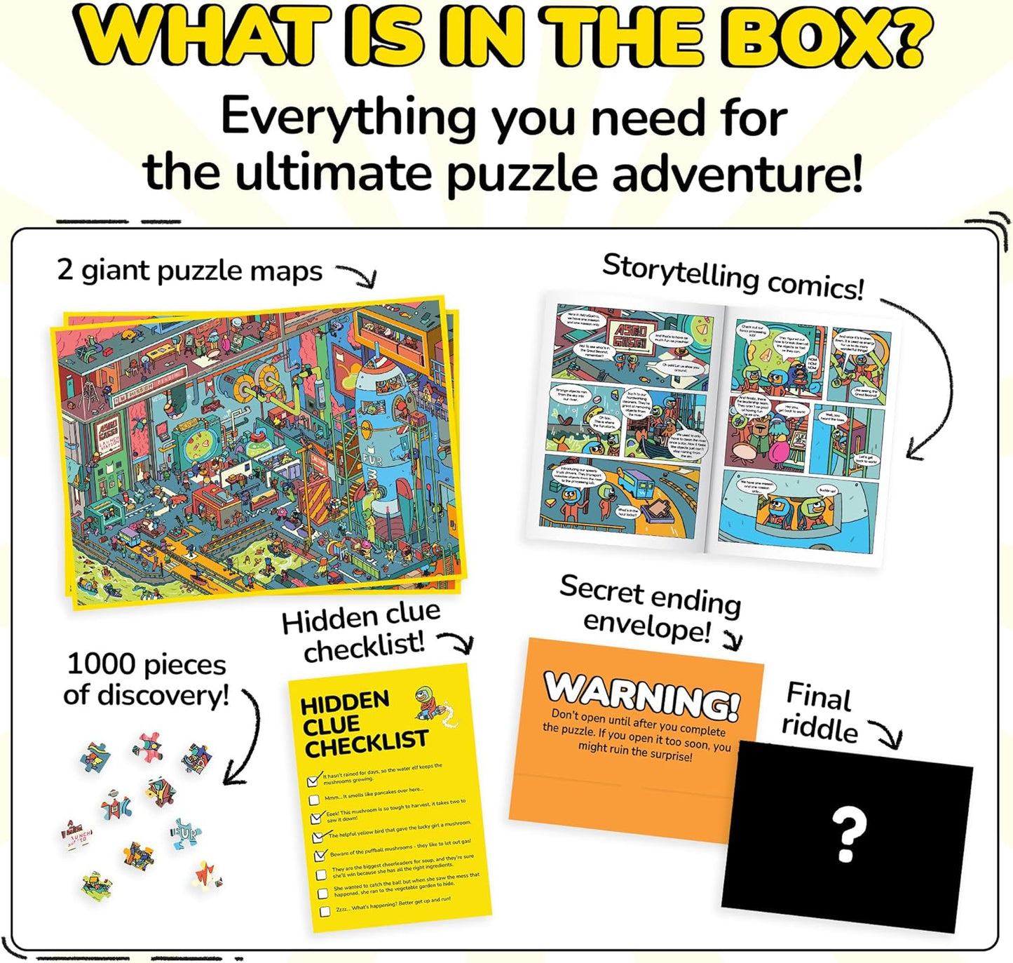 Odd Pieces Jigsaw Puzzles 1000 Pieces - Magic Mystery Story Secret Ending Puzzle - Perfect Game Night for Adults & Kids - Funny Space Cartoon Theme (AstroGastro)