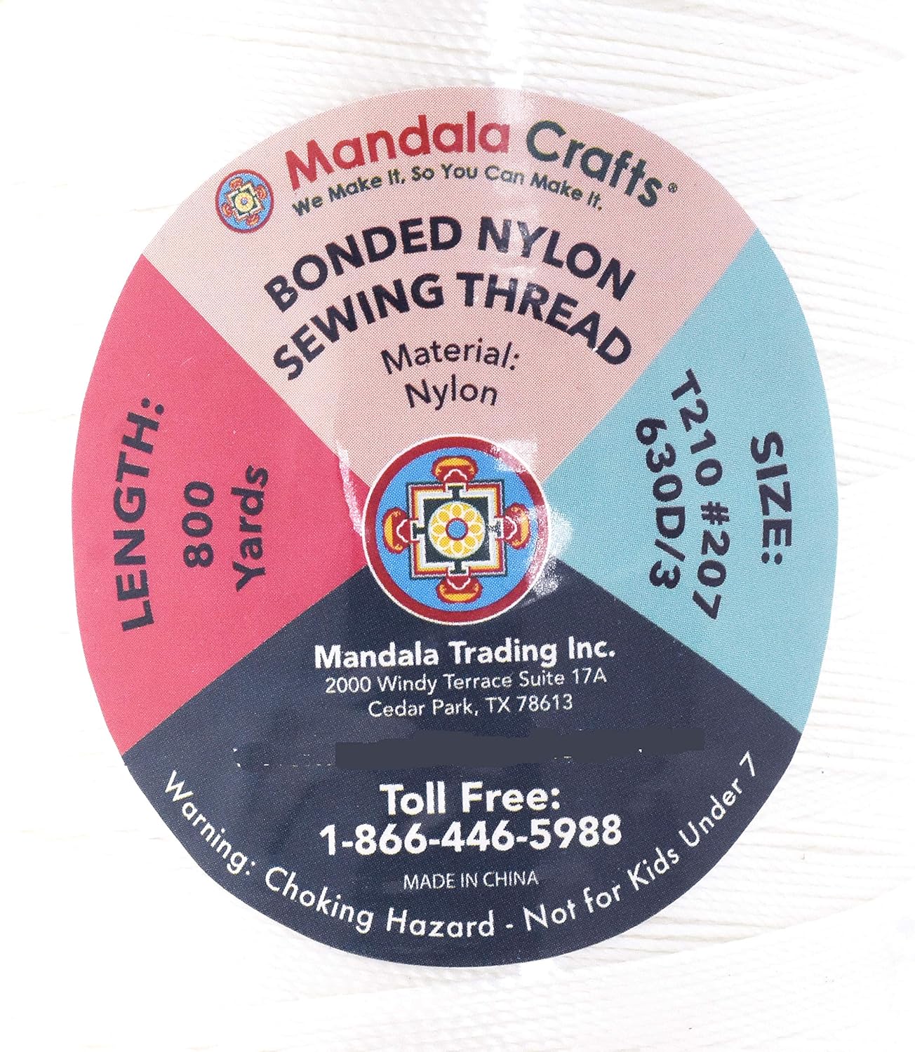 Mandala Crafts Bonded Nylon Thread White Heavy Duty Sewing Threads - 800 YDs Size 207 630D T210 Tex 210 Thread for Leather Jeans Weaving Outdoor Marine Upholstery Threads