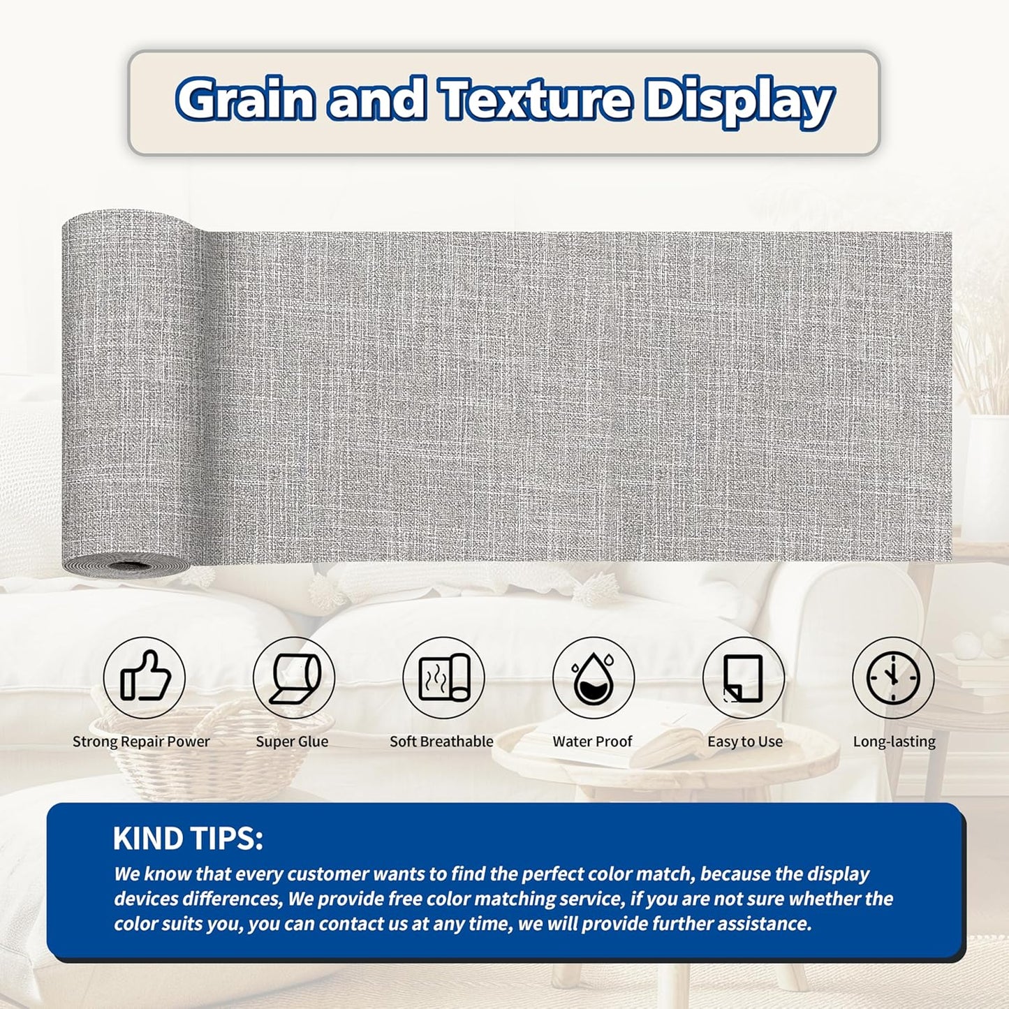 KING MOUNTAIN Linen Repair Patches, Self-Adhesive Linen Fabric Patches, 4 X 63 inch Extra Size, Multi Color, Can be Used for Linen Sofa Repair and Linen Clothes Repair (Light Grey 2.0)