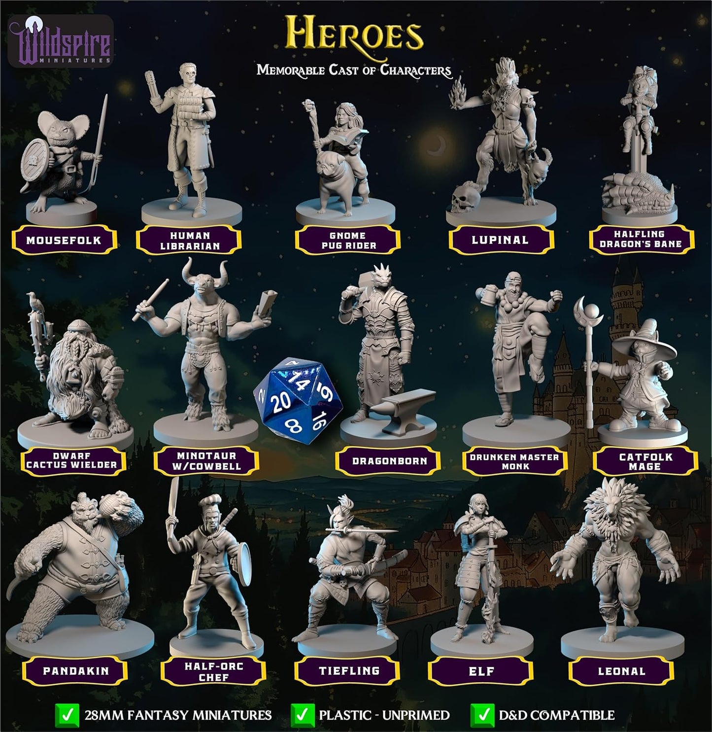 Wildspire Hero, Player-Character, NPC DND Miniatures, 28mm32mm Unpainted D&D Minis Dungeons & Dragons Figures D D Bulk Pathfinder Fantasy Tabletop Fantasy Minis Set