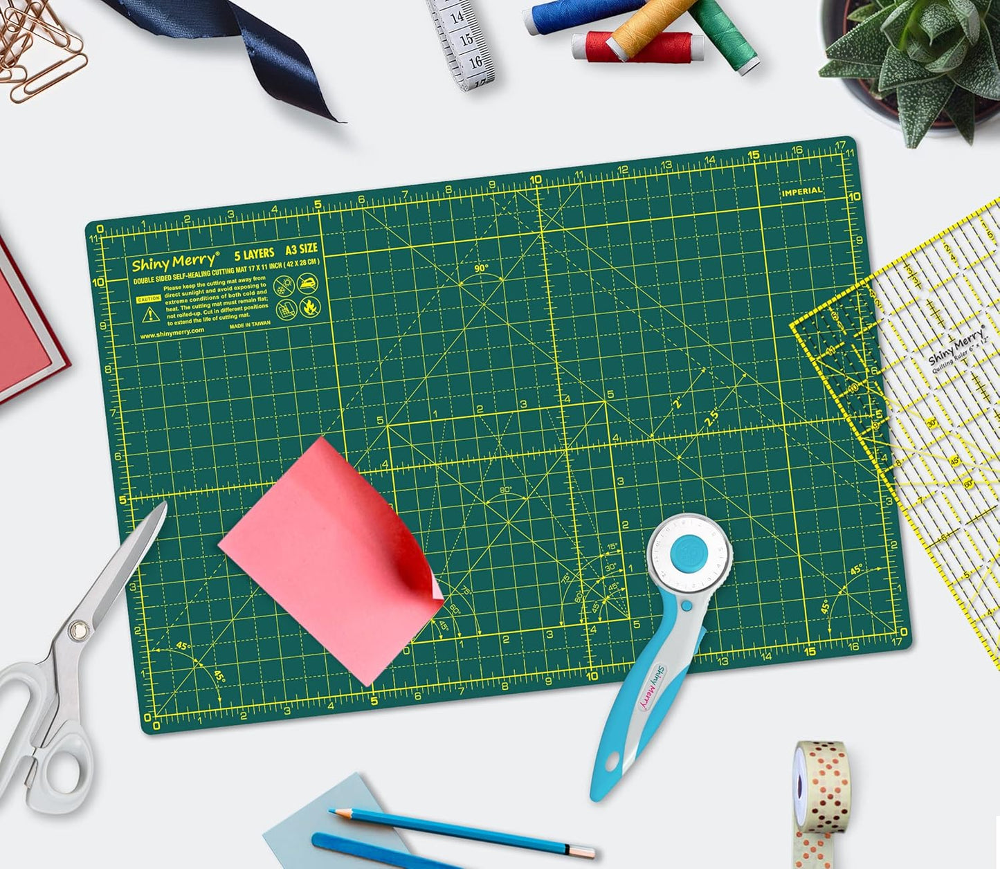 Self Healing Cutting Mat A3 12"x18" – Double Sided 5-Ply Craft Mat for Sewing, Quilting, Fabric, Scrapbooking – Green/Green