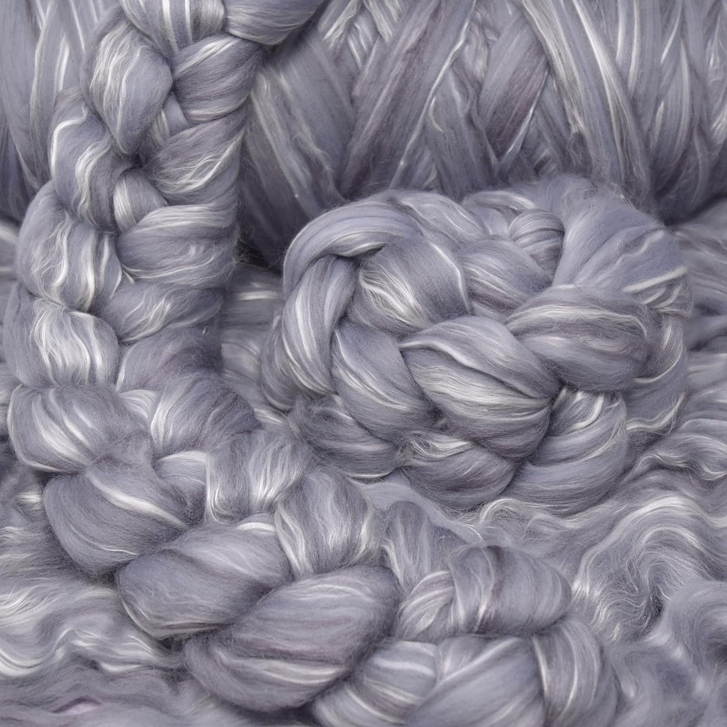 Merino Silk Luxe Tonal Designer Blend. Superfine Merino, Mulberry, Tussah Silk. Top Roving for Spinning or Felting. Silver Mist 1oz