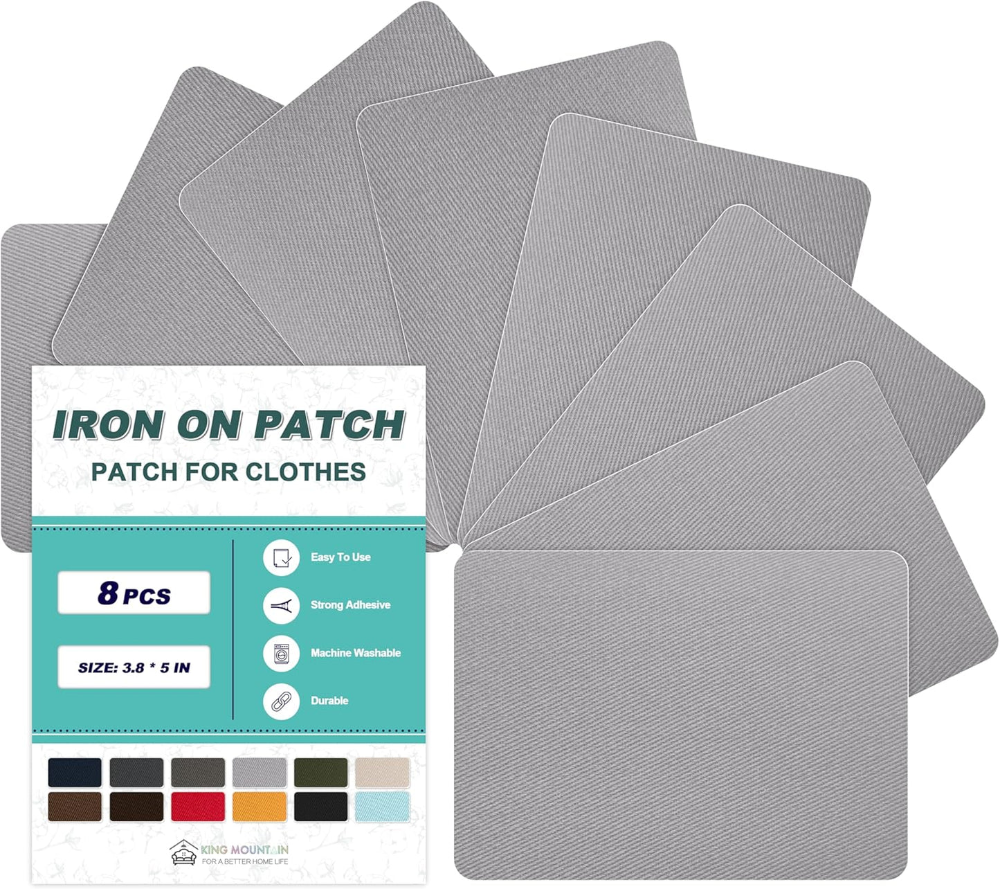 Iron on Patches for Clothes, 8 Pieces Fabric Patches for Clothing, Bag, Hat Repair, Clothing Repair Decorating Kit 3.7" by 4.9" (9.5 cm x 12.5 cm, Light Grey)