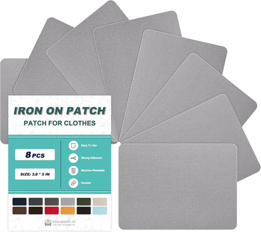 Iron on Patches for Clothes, 8 Pieces Fabric Patches for Clothing, Bag, Hat Repair, Clothing Repair Decorating Kit 3.7" by 4.9" (9.5 cm x 12.5 cm, Light Grey)