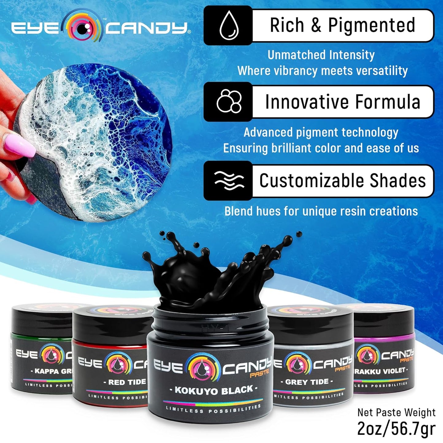 Eye Candy Black Resin Pigment Paste Kokuyo Black (2 oz Paste) | Highly Pigmented, Ultra-Fine, Versatile for Multiple Epoxy Resin Applications, and Customizable Colors