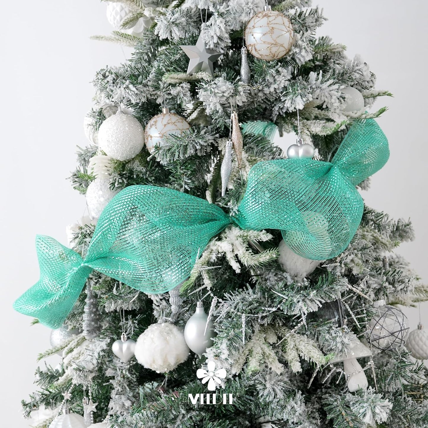 MEEDEE Mint Green Deco Mesh 10 Inch Deluxe Wide Foil Metallic Xmas Mesh Christmas Tree Ribbon Peppermint Mesh Ribbon for Christmas Tree, Wreaths, Garland, Gift Wrapping, Bows Making (30 Feet)