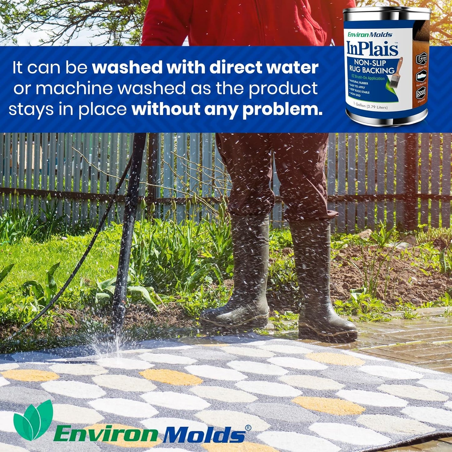 InPlais Non-Slip Area Rug Backing 1-Gallon (3.7854 Liters) Fabric & Floor Safe Latex Layer | Easy, Paint-On Application Liquid | Kitchen, Bathroom, Hallway, Living Room | Dries Quickly