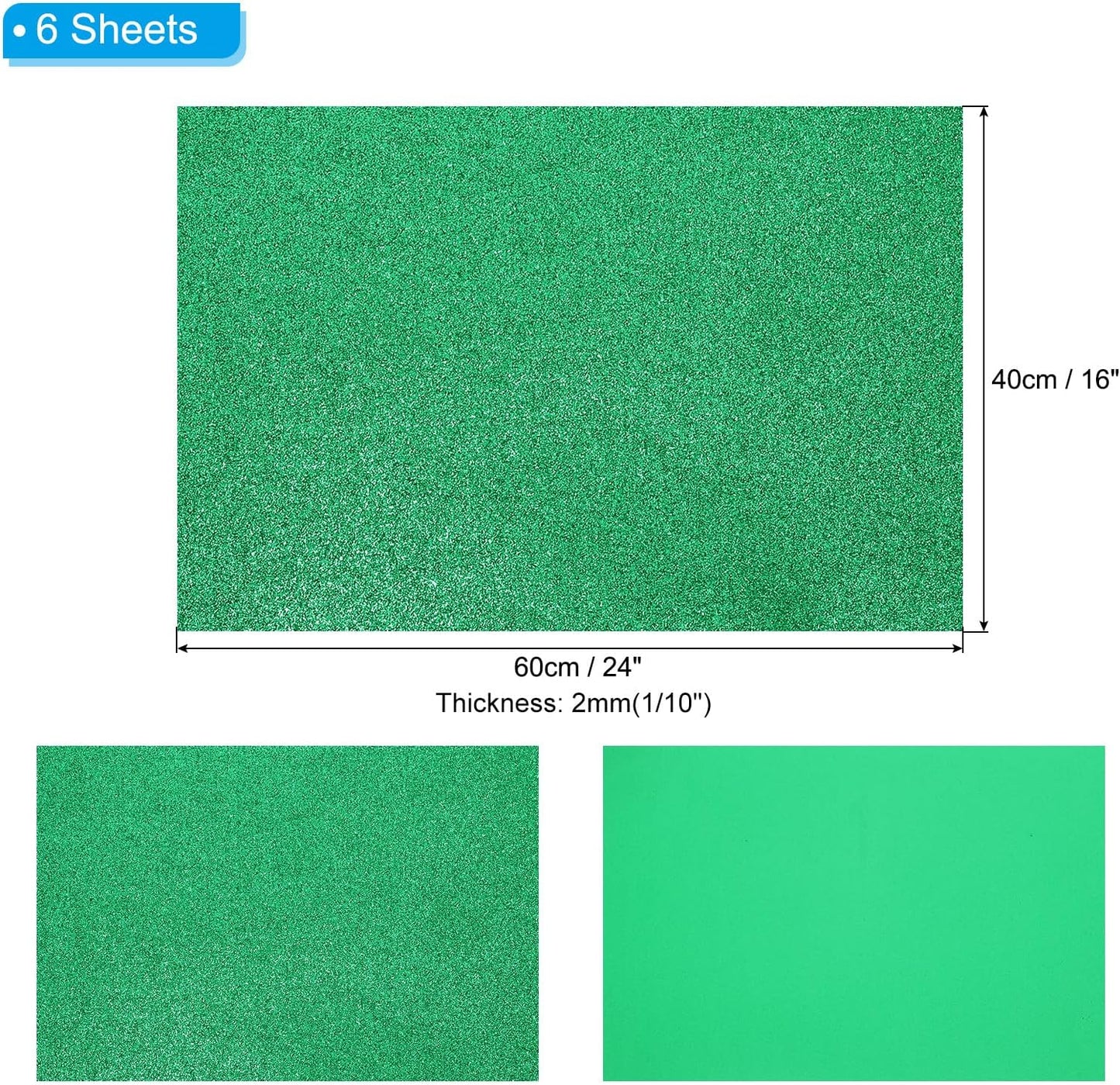 PATIKIL 2mm(1/10") Thick Non Adhesive Glitter Foam Sheet 16x24inch(40x60cm) Dark Green, EVA Shiny Foam Board for Craft, 6 Pcs