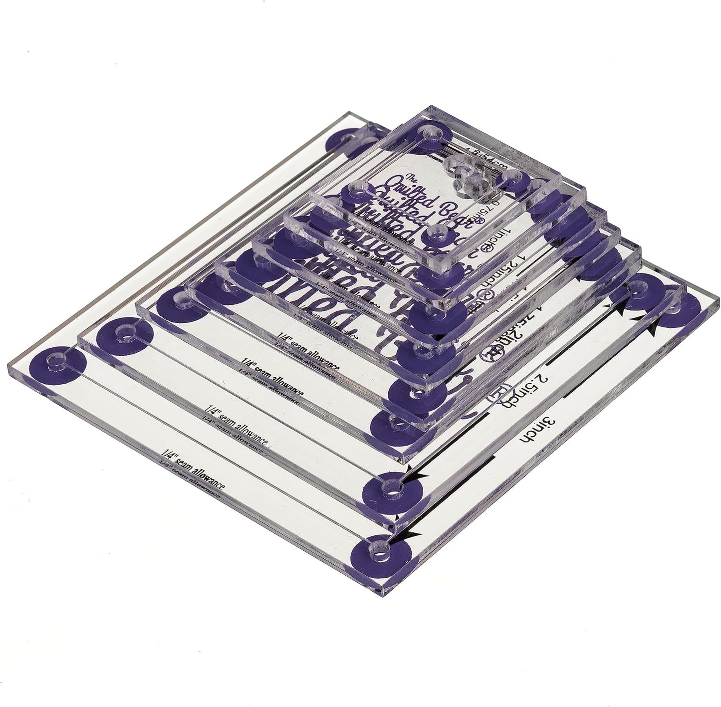The Quilted Bear Square Quilting Templates – 8 Clear Non-Slip Acrylic Quilt Templates for Precise Fabric Cutting & Stress-Free Machine Quilting - Ideal for Quilt & Sewing Supplies (¾–3")