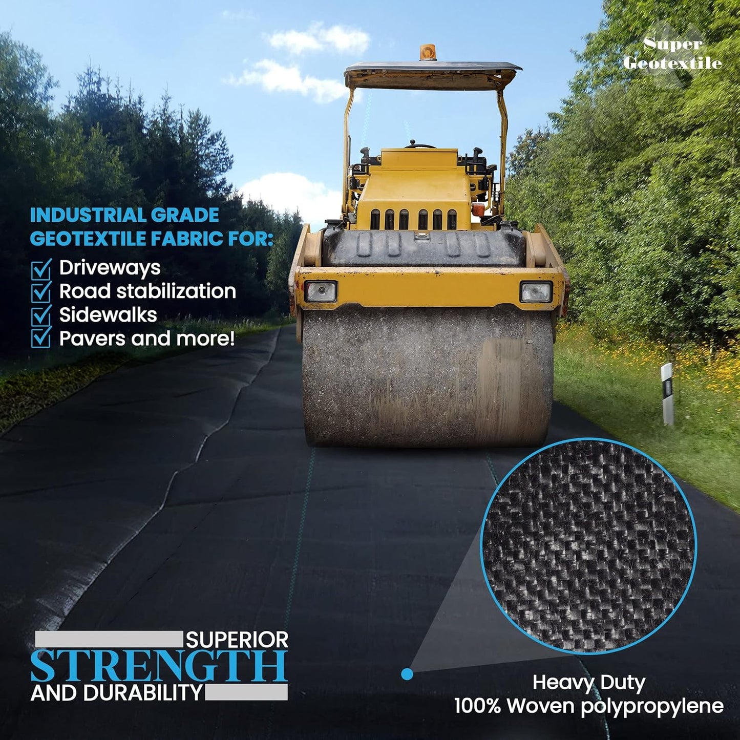 Woven Geotextile Fabric for Driveway and Road Stabilization, Construction Underlayment, Erosion Control, Commercial Grade 50 Year for Gravel Roads and Pavers (12.5x60) Ships Folded