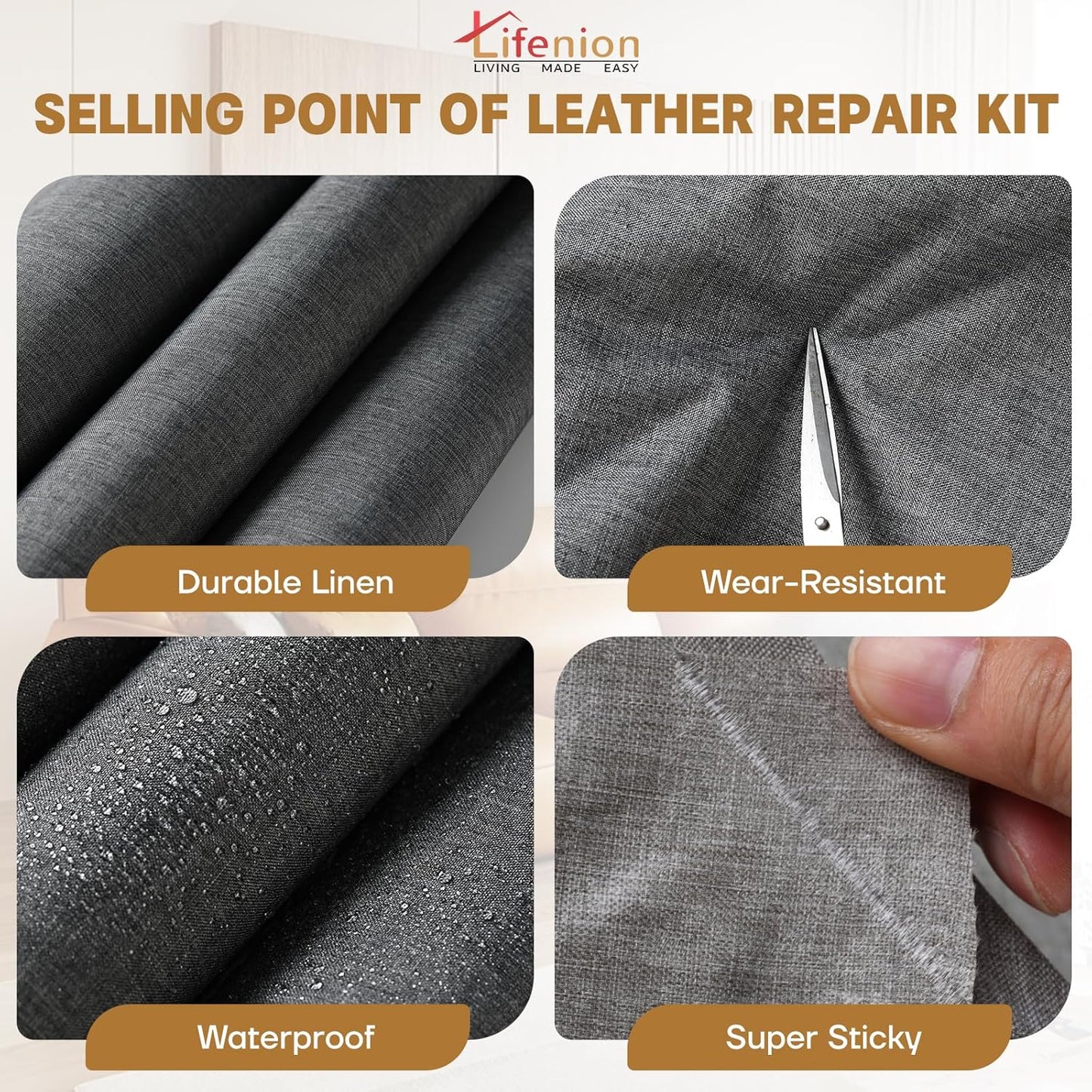 Fabric Repair Patches, 17X79 inch Linen Self-Adhesive Fabric Repair Tape, Strong Sticky Linen Patch for Sofas, Tote Bags, Clothing, Car Seats, Furniture（Dark Grey, 17X79 inch）