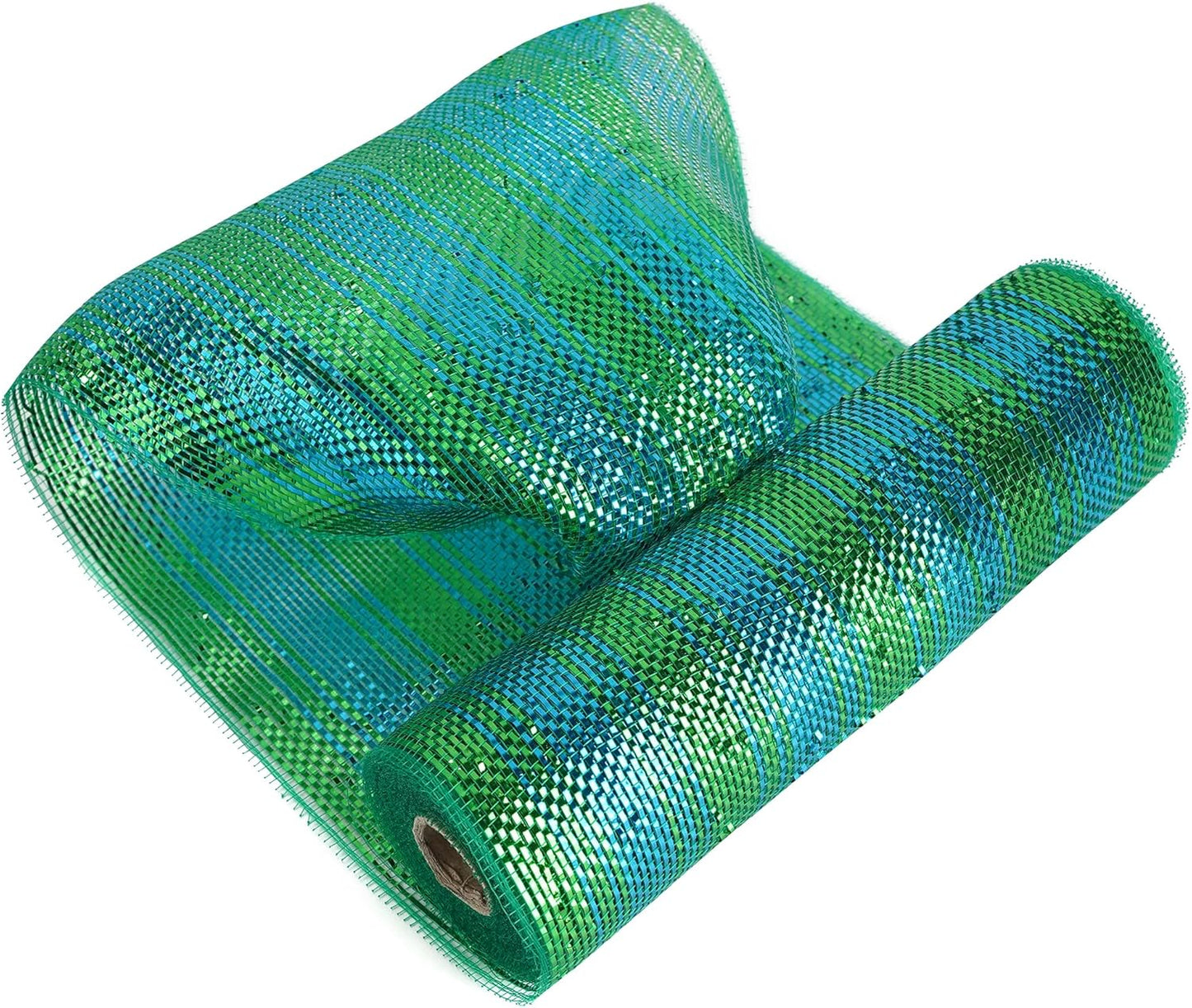 MEEDEE Peacock Ombre Deco Mesh 10 Inch Deluxe Wide Foil Metallic Xmas Mesh Christmas Tree Ribbon Ombre Mesh Ribbon for Christmas Tree, Wreaths, Garland, Gift Wrapping, Bows Making (30 Feet)