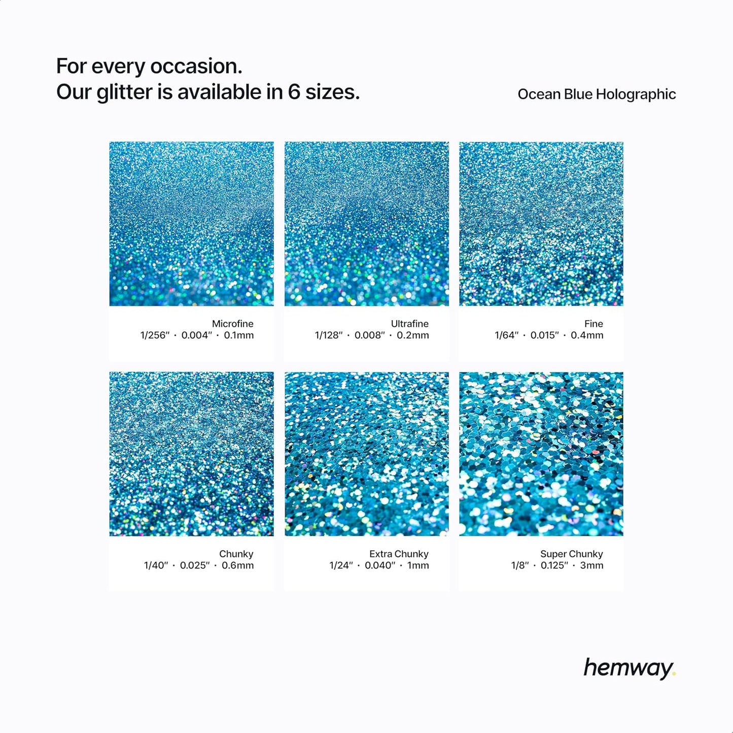 Hemway Polyurethane & Epoxy Resin Glitter 100g / 3.5oz Metallic Crystal Flake Additive for Flooring Jewelry Tumblers Glass Pigment - Fine (1/64" 0.015" 0.4mm) - Ocean Blue Holographic