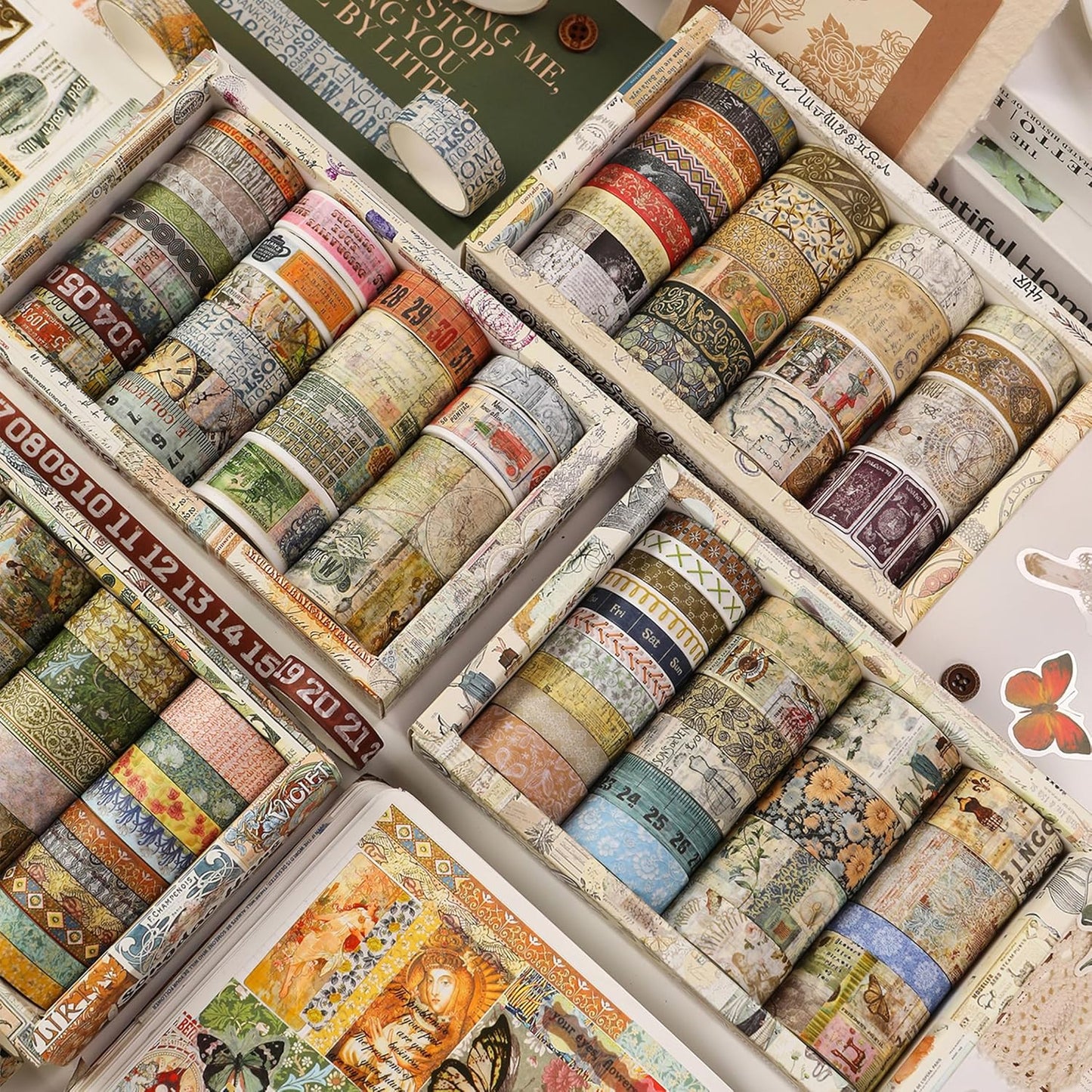 Vintage Washi Tape Set - 24 Rolls Arts Adhesive Tapes Assorted Retro Decorative Masking Tape Sets for Craft, Kids, Scrapbook, DIY, Gift Wrapping (10-Countryside Charm)
