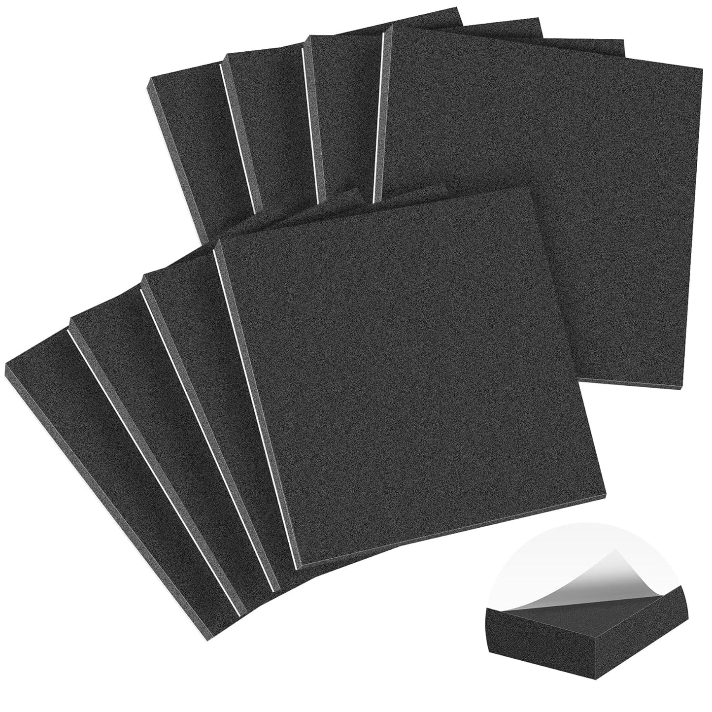 MYFAMIREA 8 PCS Adhesive Foam Padding Sheets Closed Cell Self Adhesive Sticky Foam Pads, 1/4" Thick 4'' x 4'' Neoprene Rubber Sheets Non-Slip Insulation Pads Vibration for Furniture Crafts Cars, Black