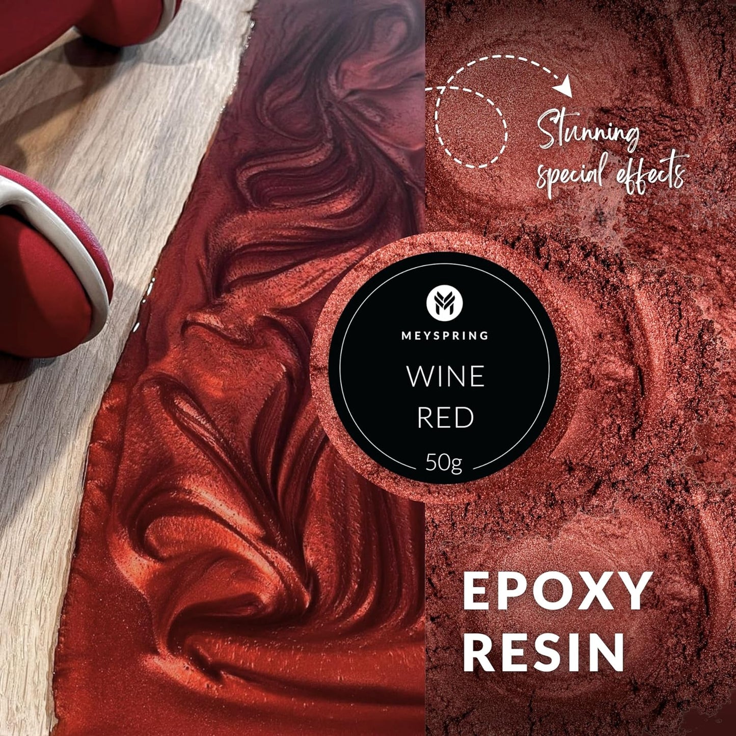 MEYSPRING Red Mica Powder - Resin Color Pigment for Resin Art - 50 Grams - Cosmetic Grade Mica - Lip Gloss Pigment Powder